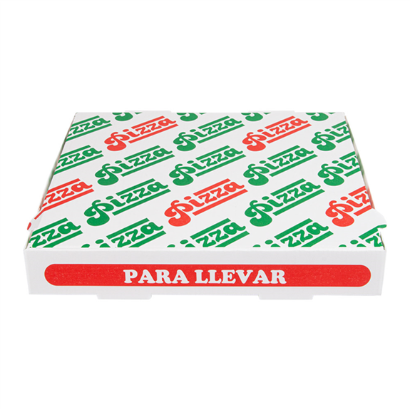 Boite à pizza blanche impression motifs pizza 26x26x3.8 cm - pack de 100 unités