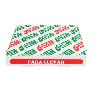 Boite à pizza blanche impression motifs pizza 26x26x3.8 cm - pack de 100 unités