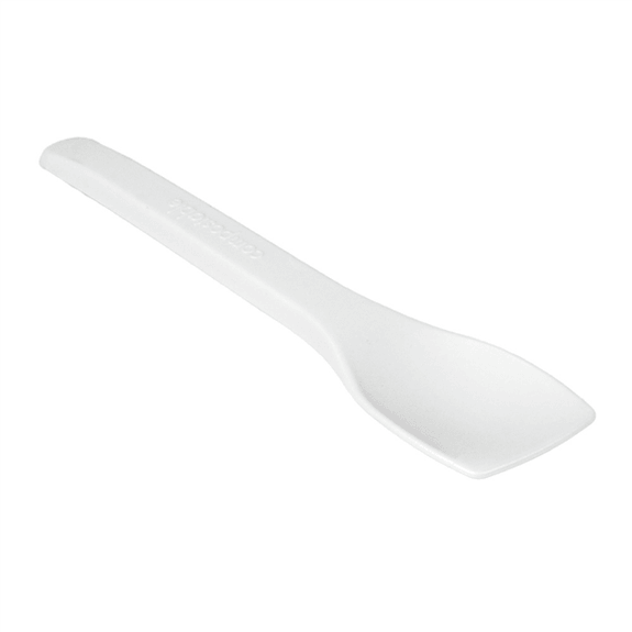 Cuillère à glace compostables et biodégradables en CPLA 10 cm emballée individuellement - carton de 500 unités