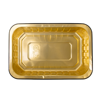 Barquette rectangulaire noir et or en aluminium laqué 21.4x14.2x4.5 cm - 975 ml - Pack de 50 unités