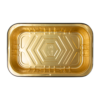 Barquette rectangulaire noir et or en aluminium laqué 23.2x14.4x4.7 cm - 1122 ml - Pack de 50 unités