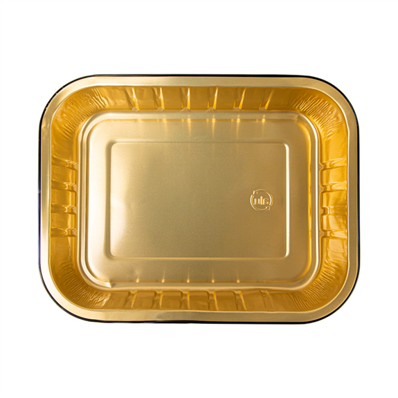 Barquette rectangulaire noir et or en aluminium laqué 23.6x18.5x4.9 cm - 1530 ml - Pack de 50 unités