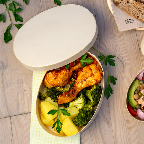 Combo barquette en bois et couvercle en bois 19.5 x 14.5 x 5 cm - carton de 20 unités