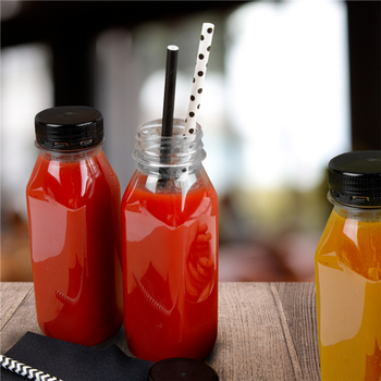 Bouteille carrée en  plastique RPET avec bouchon plastique - 125 ml - 4.3x4.3x11(h)cm -  Carton de 513 unités