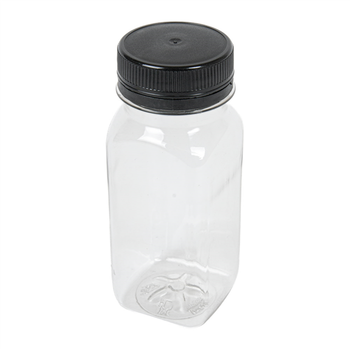 Bouteille carrée en  plastique RPET avec bouchon plastique - 125 ml - 4.3x4.3x11(h)cm -  Carton de 513 unités