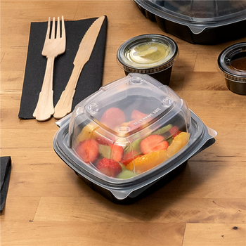 Barquette micro-ondable noir et couvercle transparent en PP 468 ml - 15.1 x 15.7 x 8.3 cm - carton de 180 unités