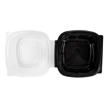 Barquette micro-ondable noir et couvercle transparent en PP 468 ml - 15.1 x 15.7 x 8.3 cm - carton de 180 unités