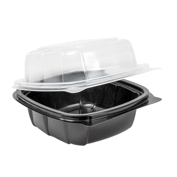 Barquette micro-ondable noir et couvercle transparent en PP 468 ml - 15.1 x 15.7 x 8.3 cm - carton de 180 unités