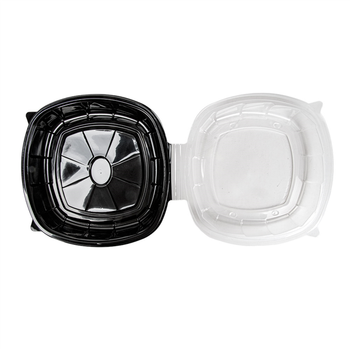 Barquette micro-ondable noir et couvercle transparent en PP 1370 ml - 25.1 x 25.8 x 7.4 cm - carton de 100 unités