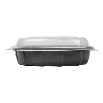 Barquette micro-ondable noir et couvercle transparent en PP 1370 ml - 25.1 x 25.8 x 7.4 cm - carton de 100 unités