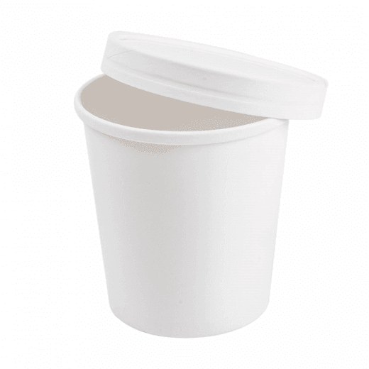 Récipient en carton double paroi avec couvercle BLANC neutre 480 ml - pack de 25 unités