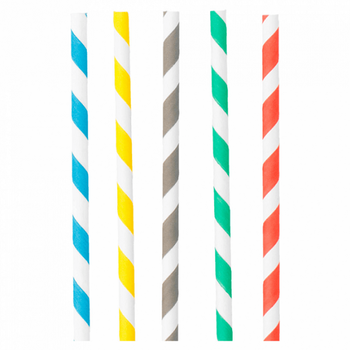 Paille droite blanches avec rayures en PAPIER recyclable 0.6 x 20 cm - pack de 250 pailles