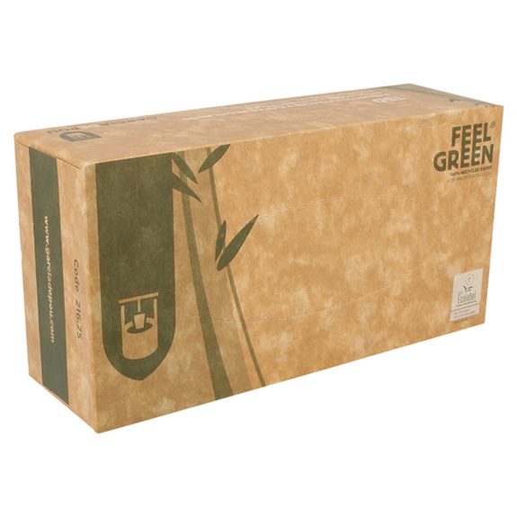 Mouchoirs en papier recyclé 2 plis par boite de 150- 21x21cm -  Carton de 25 boites