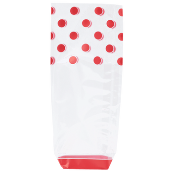 Sachet avec fond PP rigide POIS ROUGE 100 x 220 mm - carton de 1000 unités