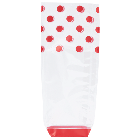Sachet avec fond PP rigide POIS ROUGE 120 x 275 mm - carton de 1000 unités