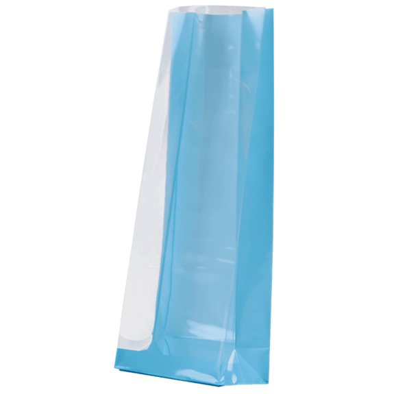 Sachet SOS fond PP Bleu Pastel 80 + 40 x 200 mm - carton de 1000 unités