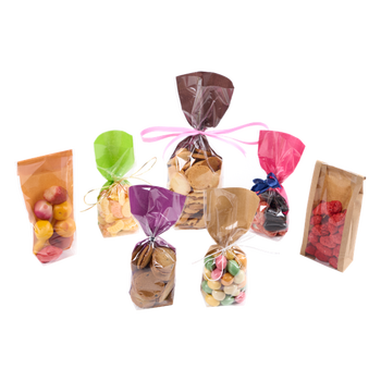 Sachet avec fond PP type TOILE DE JUTE VERT 120 x 275 mm - paquet de 100 unités