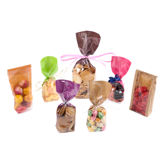 Sachet avec fond PP type TOILE DE JUTE ROSE 100 x 220 mm - pack de 100 unités