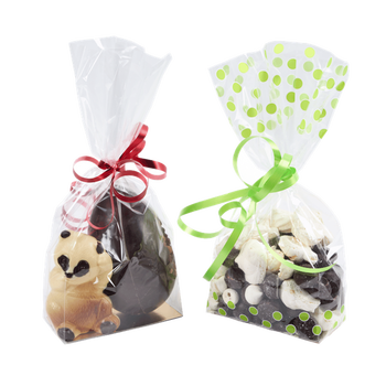 Sachet soufflet pour moulage POIS VERT (PÂQUES) 160 + (2x40) x 420 mm - carton de 100 unités