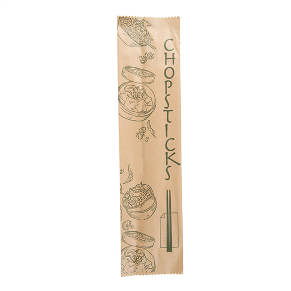 Baguettes chinoises en bambou 20 cm avec emballage individuel kraft et serviette - pack de 100 sachets