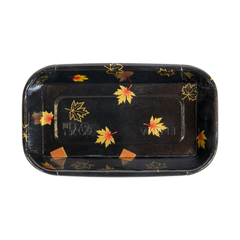 Barquette NOIR motifs feuilles d'érable pour sushi 14 x 8 x 2.4 cm - carton de 800 unités