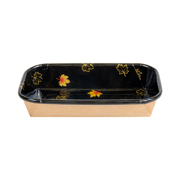 Barquette NOIR motifs feuilles d'érable pour sushi 14 x 8 x 2.4 cm - carton de 800 unités