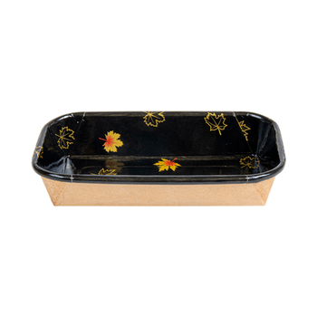 Barquette NOIR motifs feuilles d'érable pour sushi 14 x 8 x 2.4 cm - carton de 800 unités