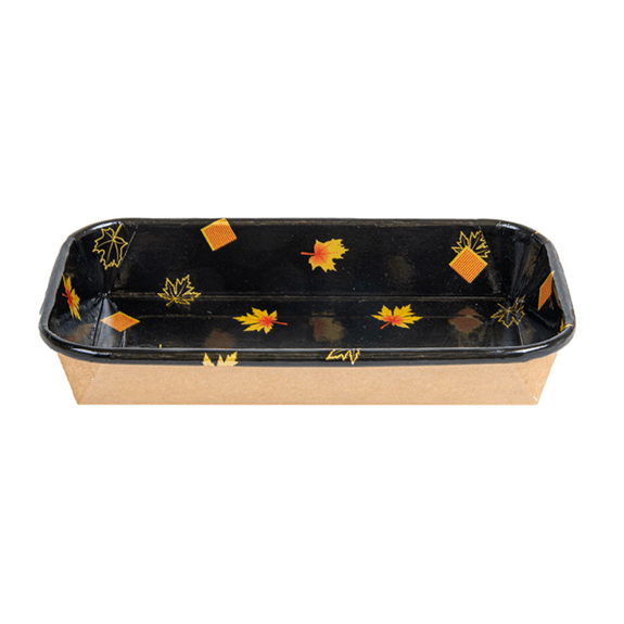 Barquette NOIR motifs feuilles d'érable pour sushi 16 x 9.1 x 2.4 cm - carton de 800 unités