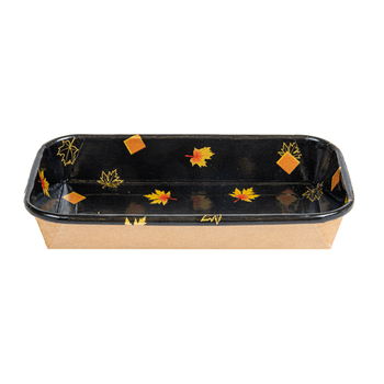 Barquette NOIR motifs feuilles d'érable pour sushi 16 x 9.1 x 2.4 cm - carton de 800 unités