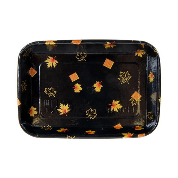 Barquette NOIR motifs feuilles d'érable pour sushi 16.5 x 11.5 x 2.4 cm - carton de 600 unités