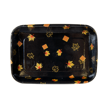 Barquette NOIR motifs feuilles d'érable pour sushi 16.5 x 11.5 x 2.4 cm - carton de 600 unités