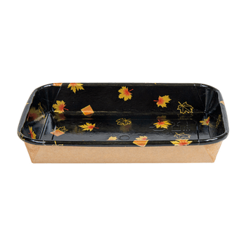 Barquette NOIR motifs feuilles d'érable pour sushi 16.5 x 11.5 x 2.4 cm - carton de 600 unités
