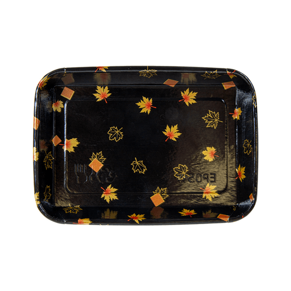 Barquette NOIR motifs feuilles d'érable pour sushi 18.5 x 12.9 x 2.4 cm - carton de 600 unités