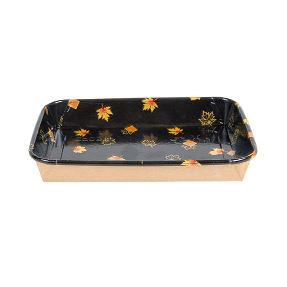 Barquette NOIR motifs feuilles d'érable pour sushi 18.5 x 12.9 x 2.4 cm - carton de 600 unités