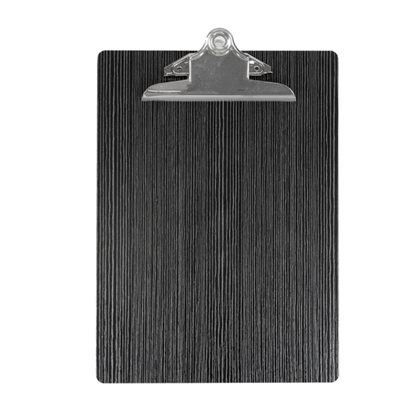 Planche porte menu noir A4 en MDF avec pince - pack de 12 unités