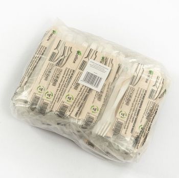 Set de couverts en amidon de maïs 3/1 Fourchette couteau et serviette kraft - paquet de 50 unités