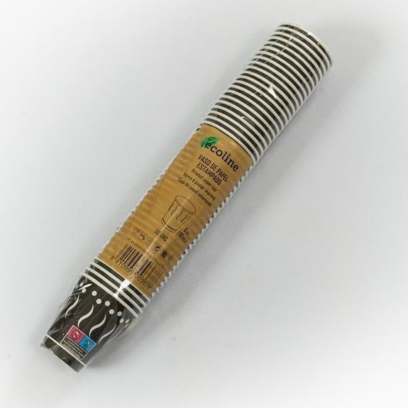 Gobelet en carton imprimé noir 18 cl - paquet de 50 unités