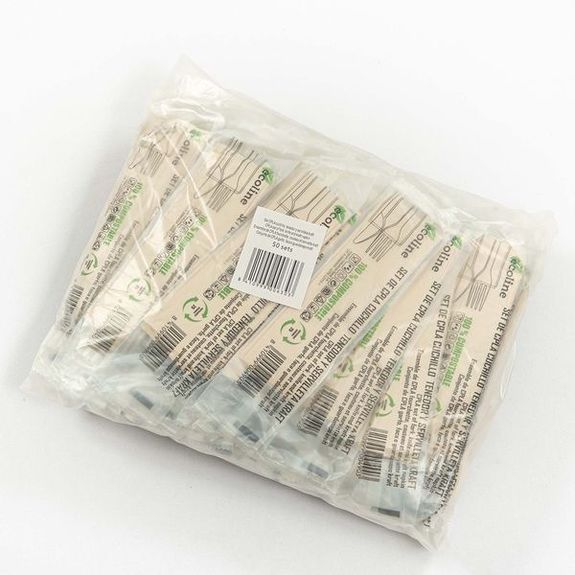 Kit couvert 3/1 (fourchette couteau et serviette) en CPLA - paquet de 50 unités