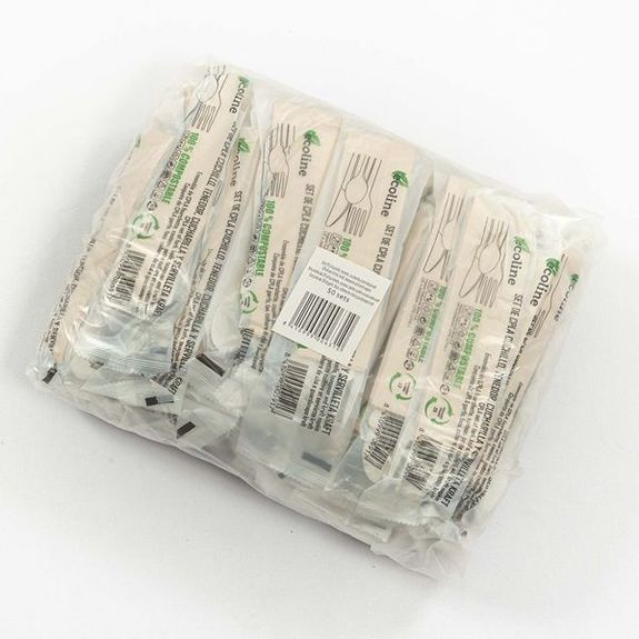 Kit couvert 4/1 (fourchette couteau petite cuillère et serviette) en CPLA - paquet de 50 unités
