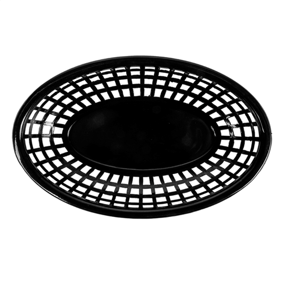 corbeille ovale noire plastique pour frites ou autres - 24x15x4.5(h)cm  pack de 12