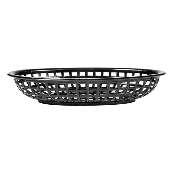 corbeille ovale noire plastique pour frites ou autres - 24x15x4.5(h)cm  pack de 12