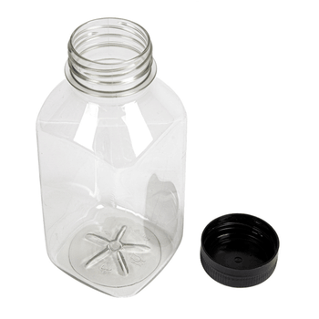 Bouteille carrée en  plastique PET avec bouchon plastique - 350 ml - 6.2x6.2x13.8(h)cm -  Carton de 186 unités