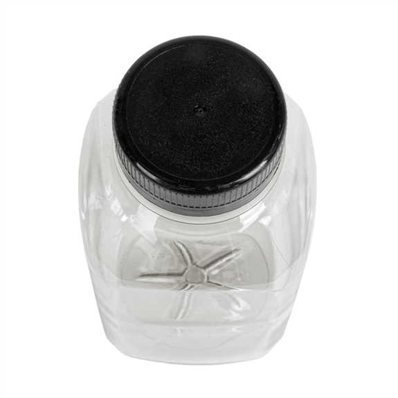 Bouteille carrée en  plastique PET avec bouchon plastique - 350 ml - 6.2x6.2x13.8(h)cm -  Carton de 186 unités