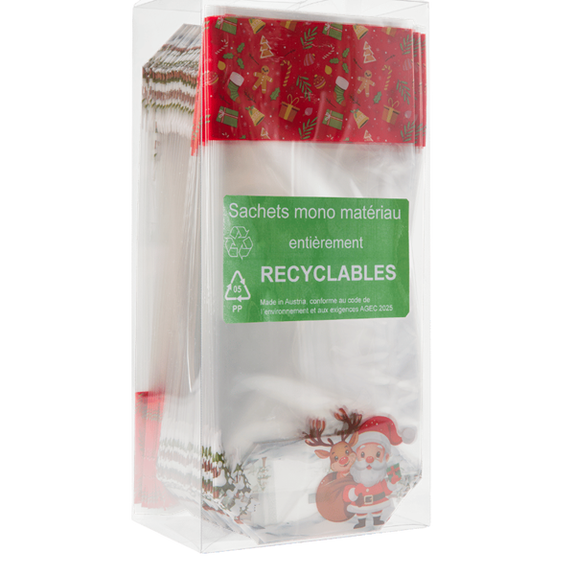 Sachet avec fond carton MERRY CHRISTMAS 120 x 275 mm - carton de 1000 unités