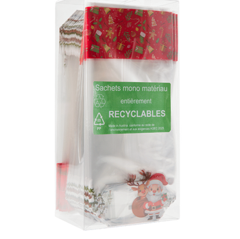 Sachet avec fond carton MERRY CHRISTMAS 170 x 320 mm - carton de 500 unités