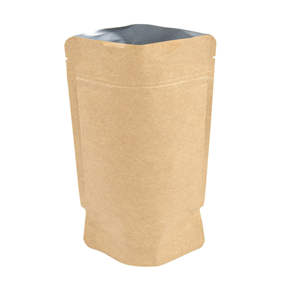 Sachet kraft DOYPACK 450 ml avec zip et intérieur aluminium 13 + 3.5 x 22.5 cm - paquet de 50 unités