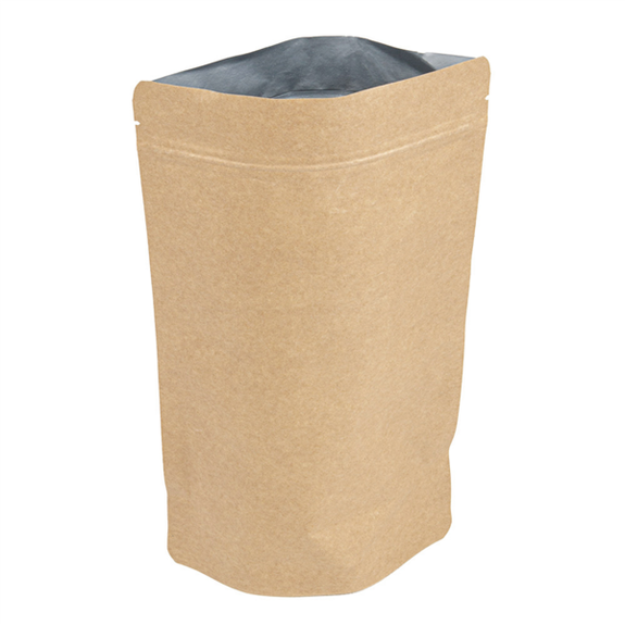 Sachet kraft DOYPACK 750 ml avec zip et intérieur aluminium 16 + 4 x 27 cm - paquet de 50 unités