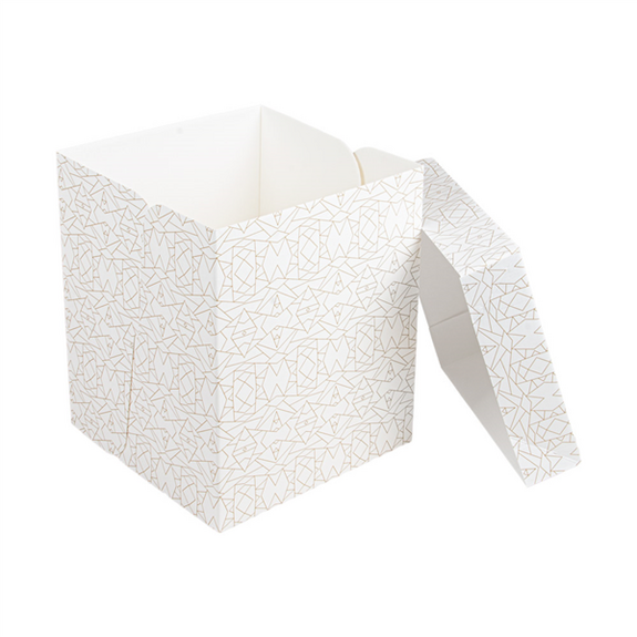 Boîte pâtissière haute BLANCHE décorée 25.4x25.4x30.5(h) cm - carton de 30 unités