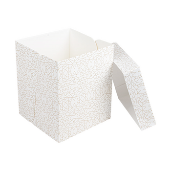 Boîte pâtissière haute BLANCHE décorée 25.4x25.4x30.5(h) cm - carton de 30 unités