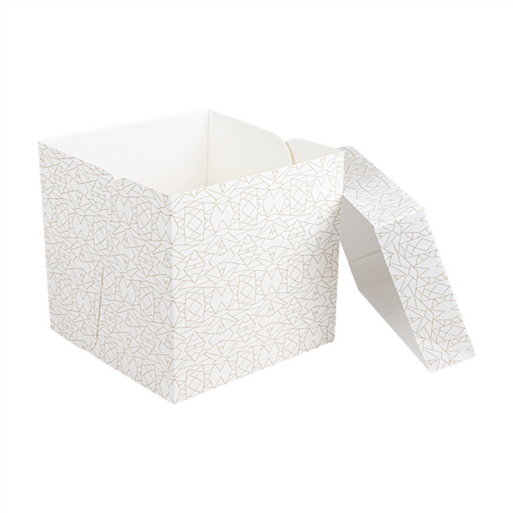 Boîte pâtissière haute BLANCHE décorée 35.6x35.6x30.5(h) cm - carton de 30 unités